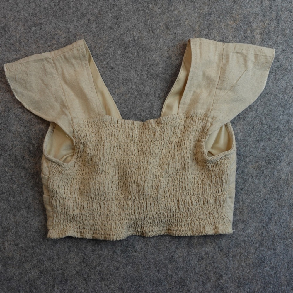 Flax Linen Crop Top Womens M Beige Twist Front Minimalist Coastal Earthy Neutral - Picture 3 of 6